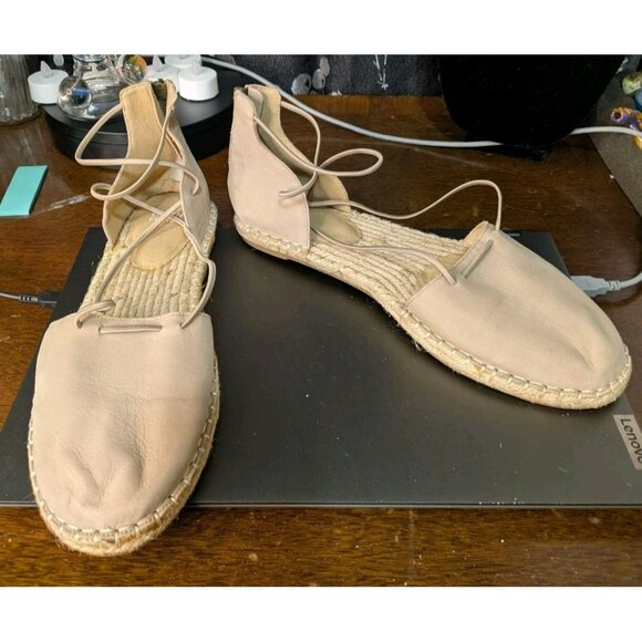 Eileen Fisher Suede Leather Espadrille Sandal Sz 11 Minimalist Natural Coastal - Picture 1 of 7